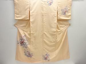 手描き友禅流水に草花模様手織り節紬訪問着